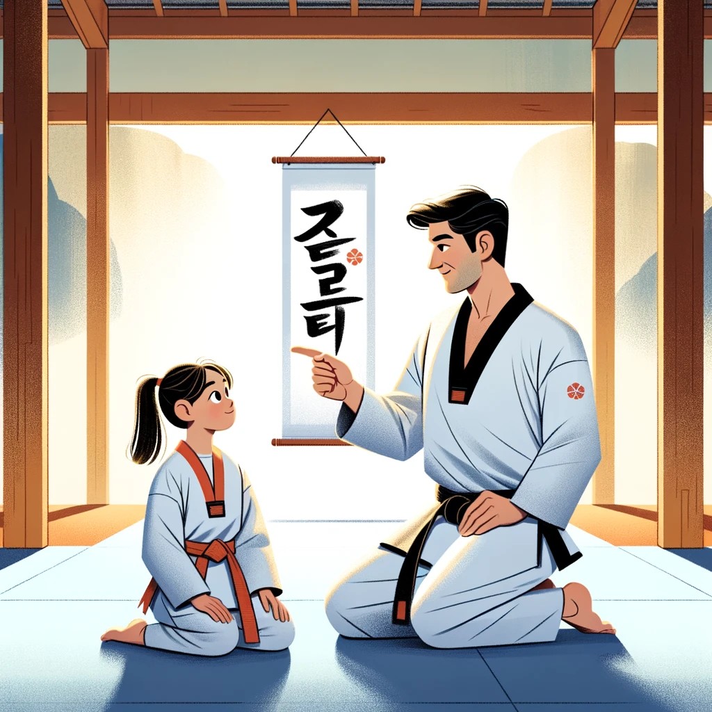 A Taekwondo instructor discussing integrity with a student. 